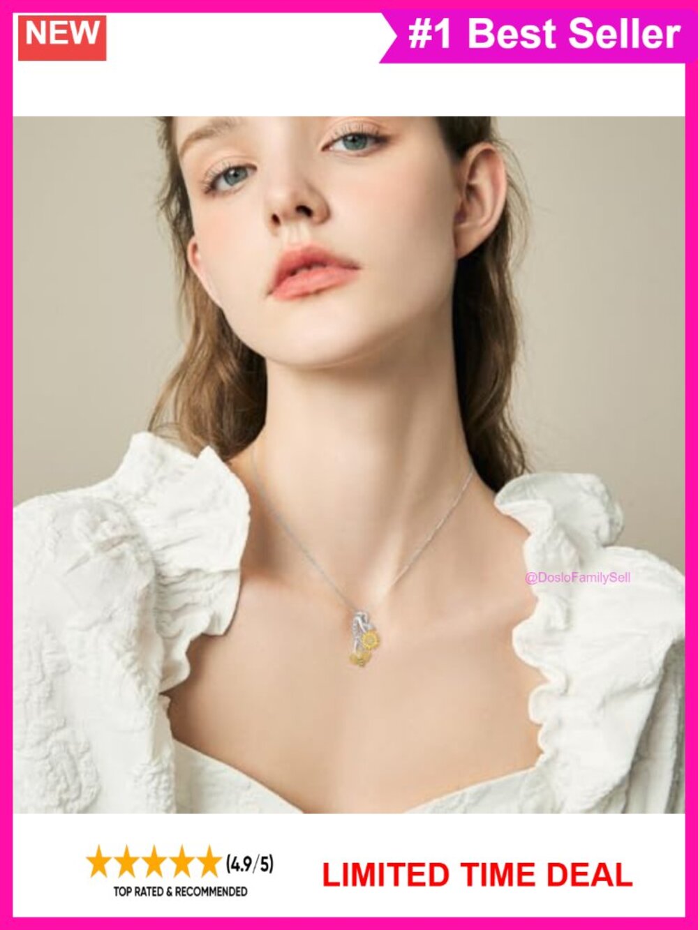 Pre-Owned 925 Sterling Silver Lab Grown Diamond Bee Sunflower Pendant Necklace - Picture 3 of 5